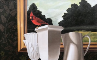 <strong>Bird inside: cardinal</strong> <span class="dims">24x24”</span> oil on linen